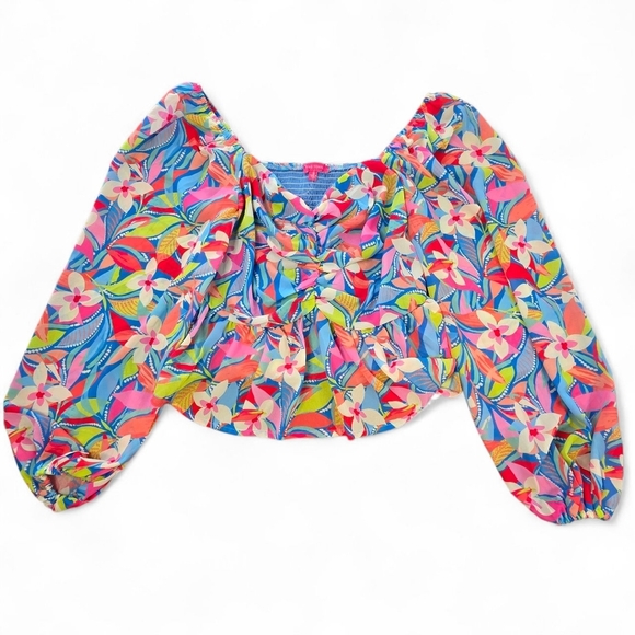 NWOT Flying Tomato Boho Summer Floral Puff Sleeve Crop Top | Size S - Picture 1 of 7
